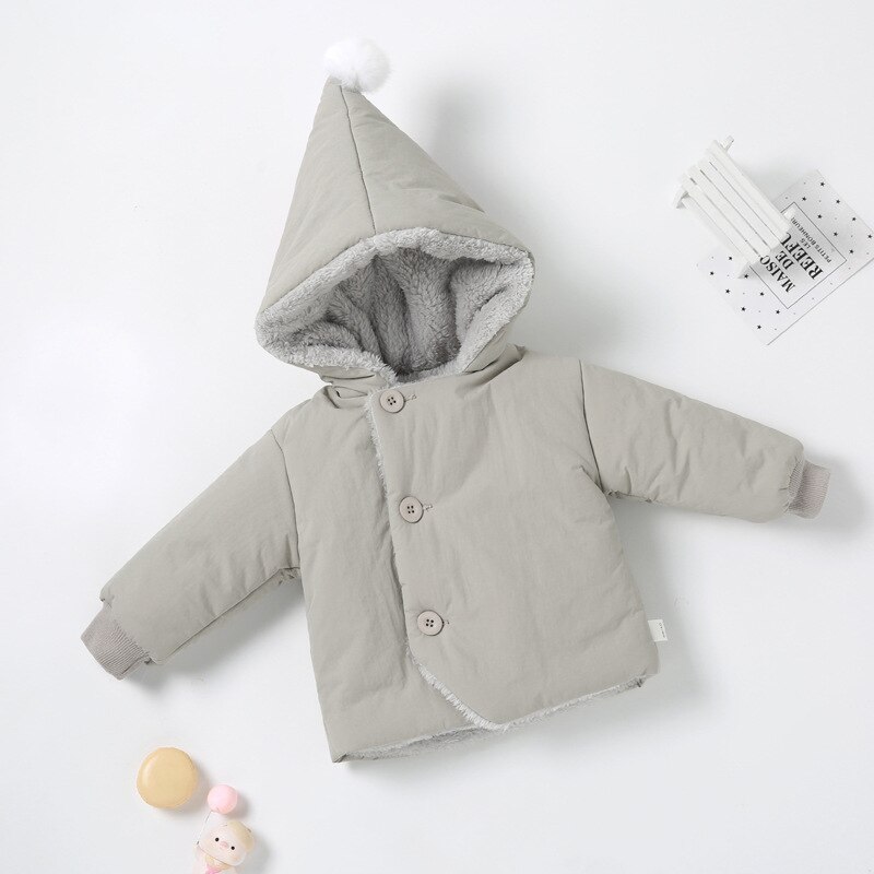 2022 Winter Baby Baby Meisjes Katoenen Kleding Leuke Kapmantel Jongens Effen Kleur Lange Mouw Pasgeboren Casual Warme Kleding