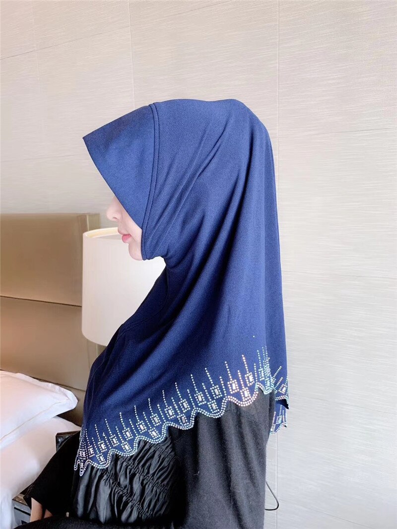 Muslimischen Kopftuch Malaysia Solide Strass schneiden Handgemachte Hanf Chiffon Bequem Handtuch Kopf Schal Frauen: Himmel Blau