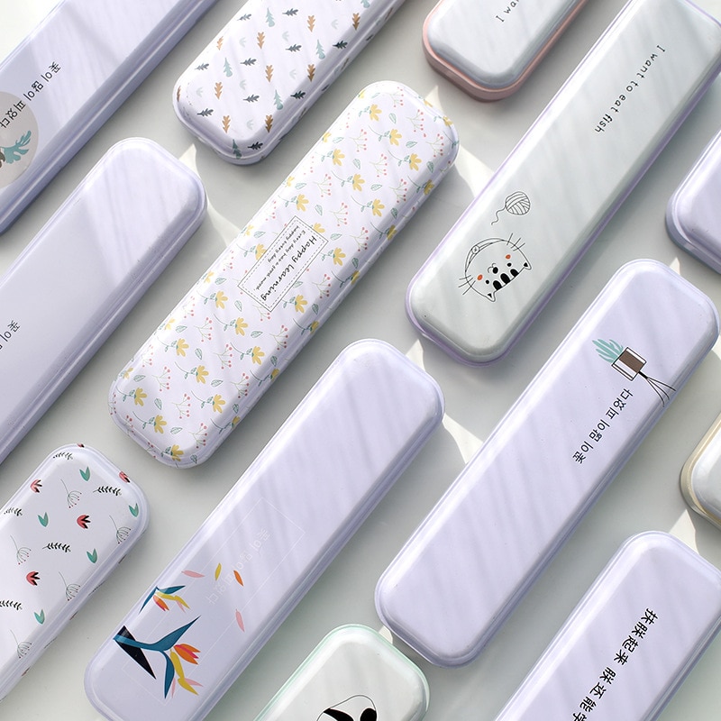 Simple Small Metal Pencil Case Stationery Iron Tinplate Tin Pencil Box Cartoon Pen Bag School Student Learning Stationery