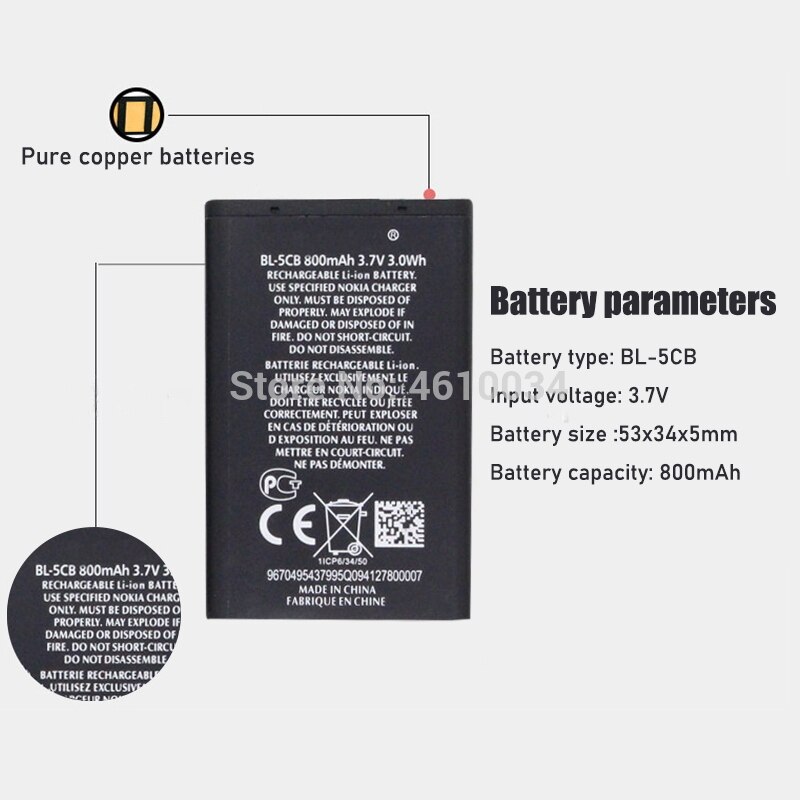 BL-5CB BL5CB 800mAh Replacement Battery For Nokia 1616 1800 c1-02 1280 E60 3600 3660 6620 6108 3108 2135 6086 6108 6230
