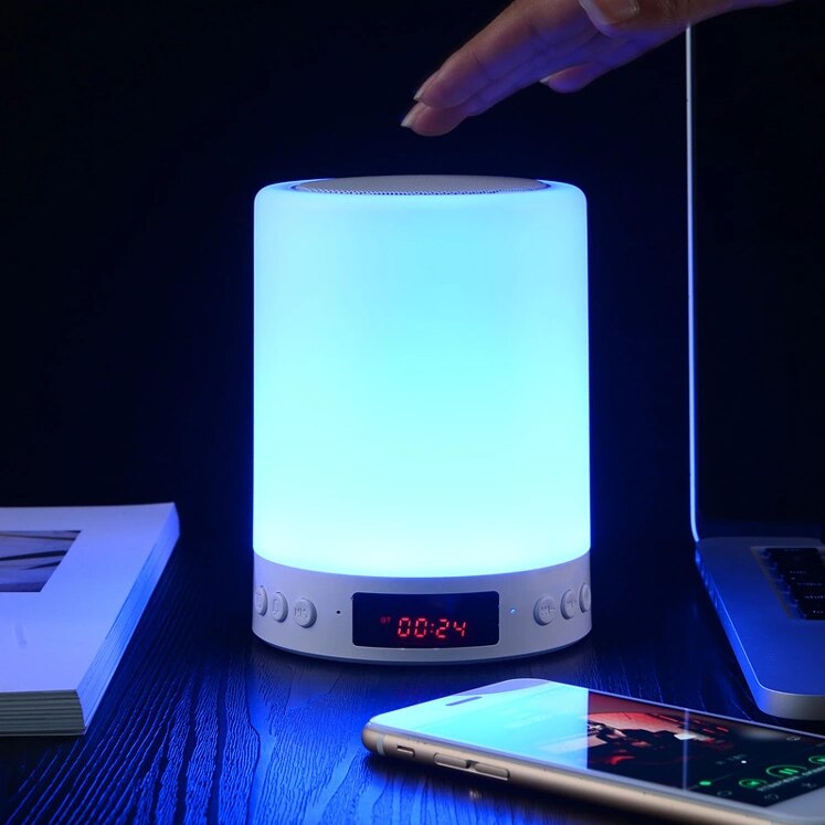 Nachtlampje Met Bluetooth Speaker Draagbare Draadloze Tf Card Bluetooth Speaker Touch Control Kleur Led Nachtkastje Lamp