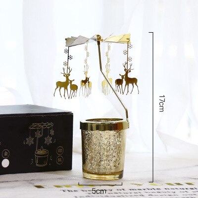 Guld roterende lysestage gå rundt candlechirstmas metal roterende lysestage romantisk roterende roterende fyrfadslys: To hjorte