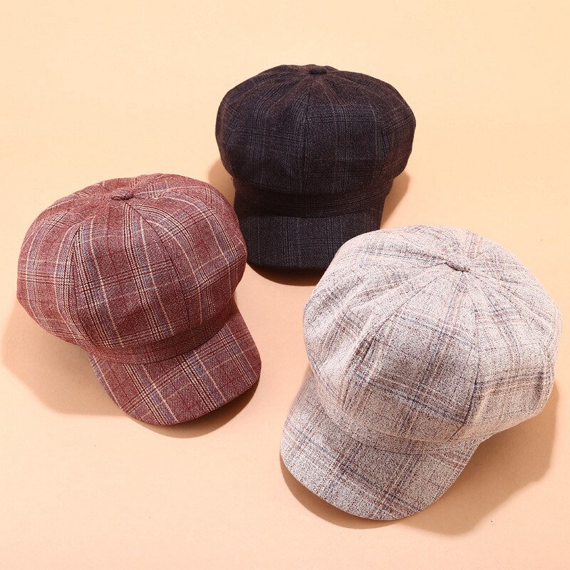 Retro Vintage gorro octogonal cap mujer pintor cap tendencia boina sombrero años 90 chicas retro británica rejilla Plaid Color