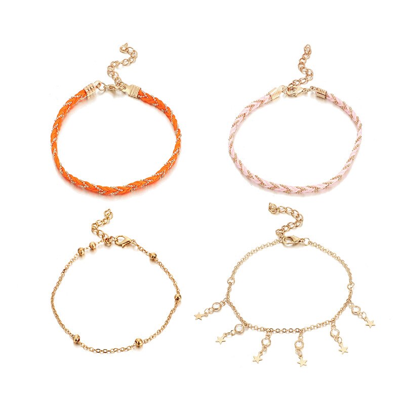 GUVIVI Gold Color Chain Bracelet on Leg Beach Ankle Jewelry Bohemian Pendant Anklets Beads Anklets for Women: SM0454