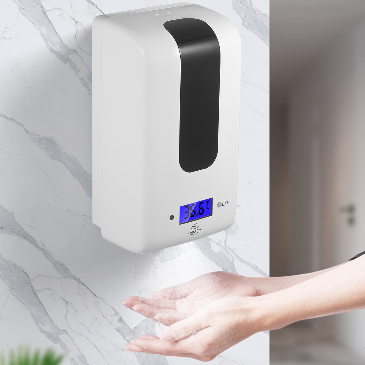 Automatic Alcohol Dispenser with Thermometer Infrared Induction Non-Contact Sprayer 1200ML Alcohol Dispenser Suit for Home Hotel