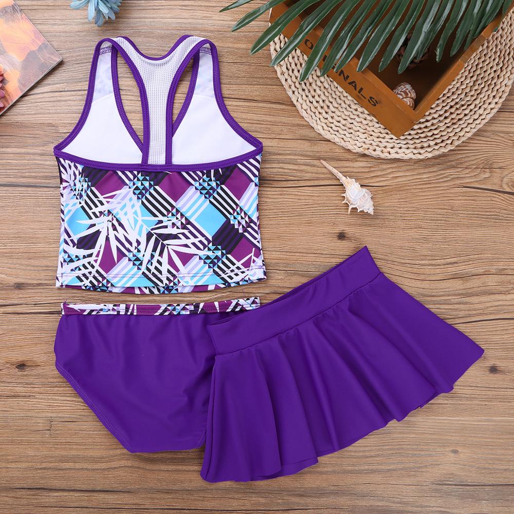 FEESHOW Meisjes Surfen Kinderen Tankini Digital Print Badpak Badpak Badmode Top met Bodem Rok Set Tiener Meisjes Kleding