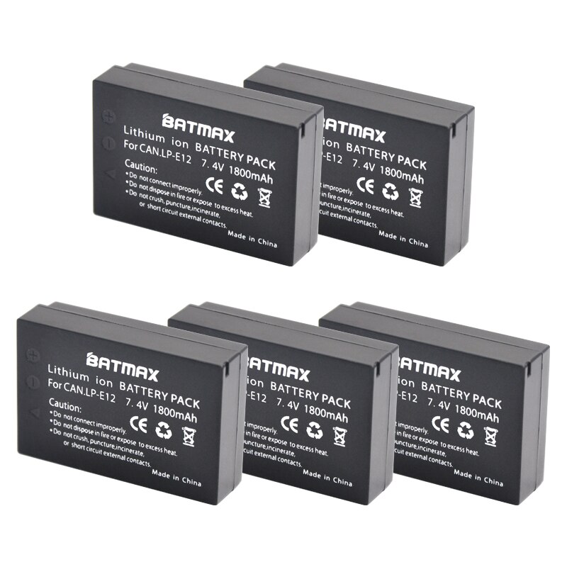 5 stk 1800 mah lp -e12 lpe 12 lp e12 kamera batteri for canon eos 100d kiss  x7 rebel  sl1 eos  m10 dslr batteri