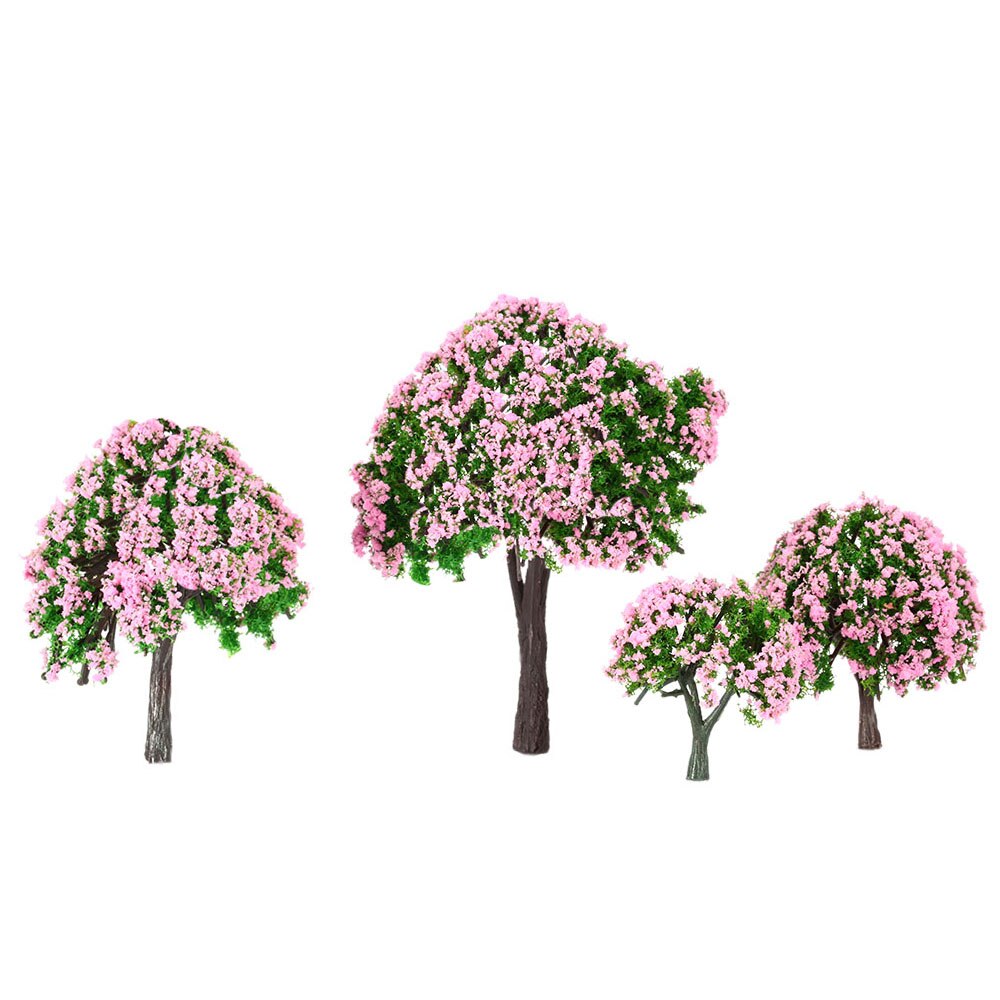 NEUE 4 Stück Kunststoff Modell Bäume Zug Layout Garten Landschaft Weiß und Rosa Blume Bäume Diorama Miniatur Rosa: 4 stck X1