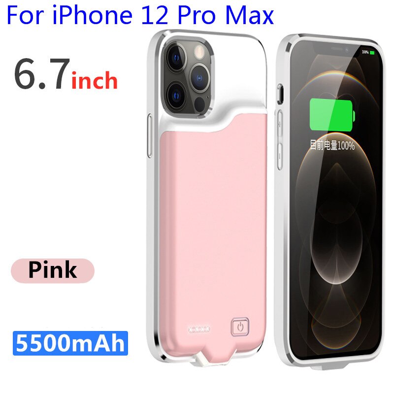 I12 Silm Silikon stoßfest Batterie Ladegerät Fall Für iPhone 12 Pro Max Power Bank Fällen Für iPhone 12 Mini Lade abdeckung Capa: i12 Pro Max-Pink