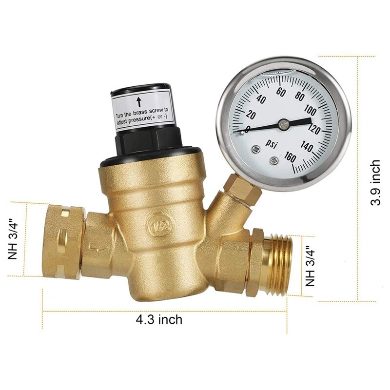 -Water Pressure Regulator Valve, Brass Lead-Free Adjustable Water Pressure Reducer, Fit RV Camper Travel Trailer