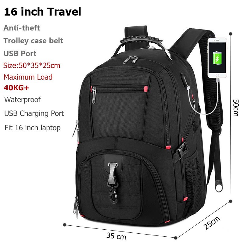 Crossten dauerhaft 17 Zoll Laptop Rucksack, 45L Reisetasche, Hochschule Bookbag,USB Ladung Hafen, wasser Beständig, Schweizer-Multifunktionale: 16 zoll travel
