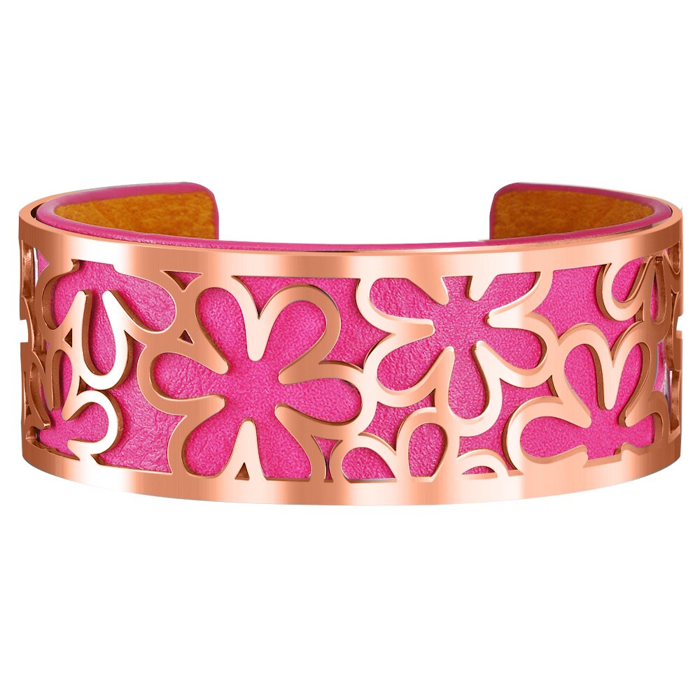 Rosa ouro manguito pulseira de couro do plutônio oco para fora ímã botão pulseira georgettes jóias indianas pulseiras amor pulseiras pulseiras: 2.5CM-A