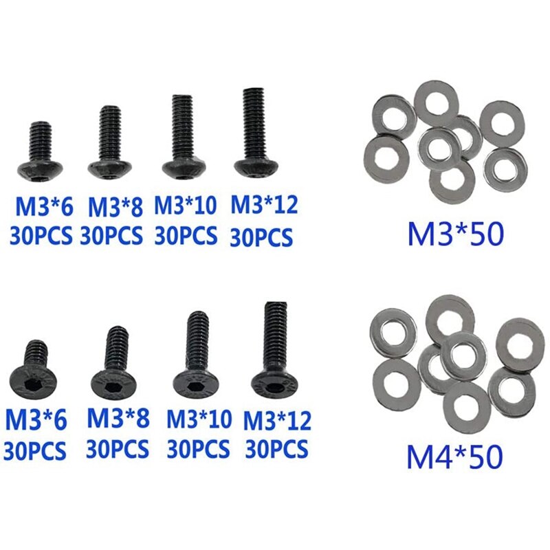 340PCS RC Screws Kit Repair Tool M3 Flat Head/Round Head &amp; M3 M4 Flat Washers for Traxxas Tamiya SCX10 HPI RC Car Parts