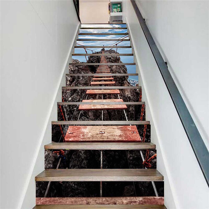 PVC wallpaper Aerial ropeway ladder simple 13 pieces of DIY stair stickers, step stickers wall stickers