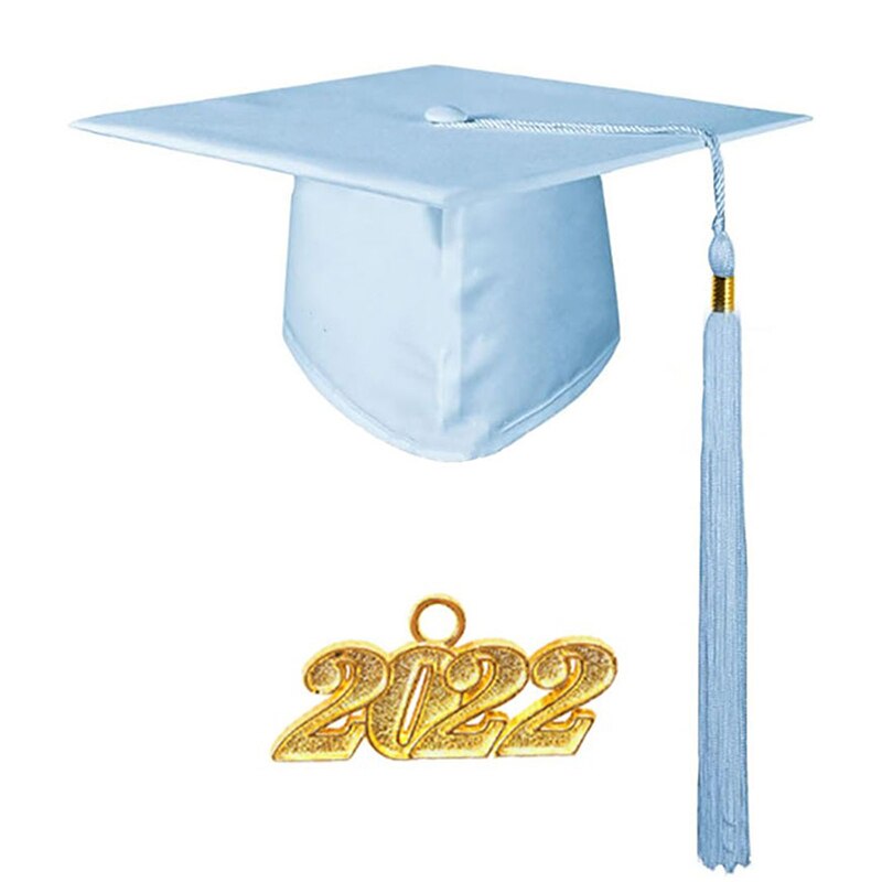 2022 Adult Bachelor Graduation Cap Unisex Decorative Polyester Adult Graduation Tassel Cap for Bachelor: sky blue