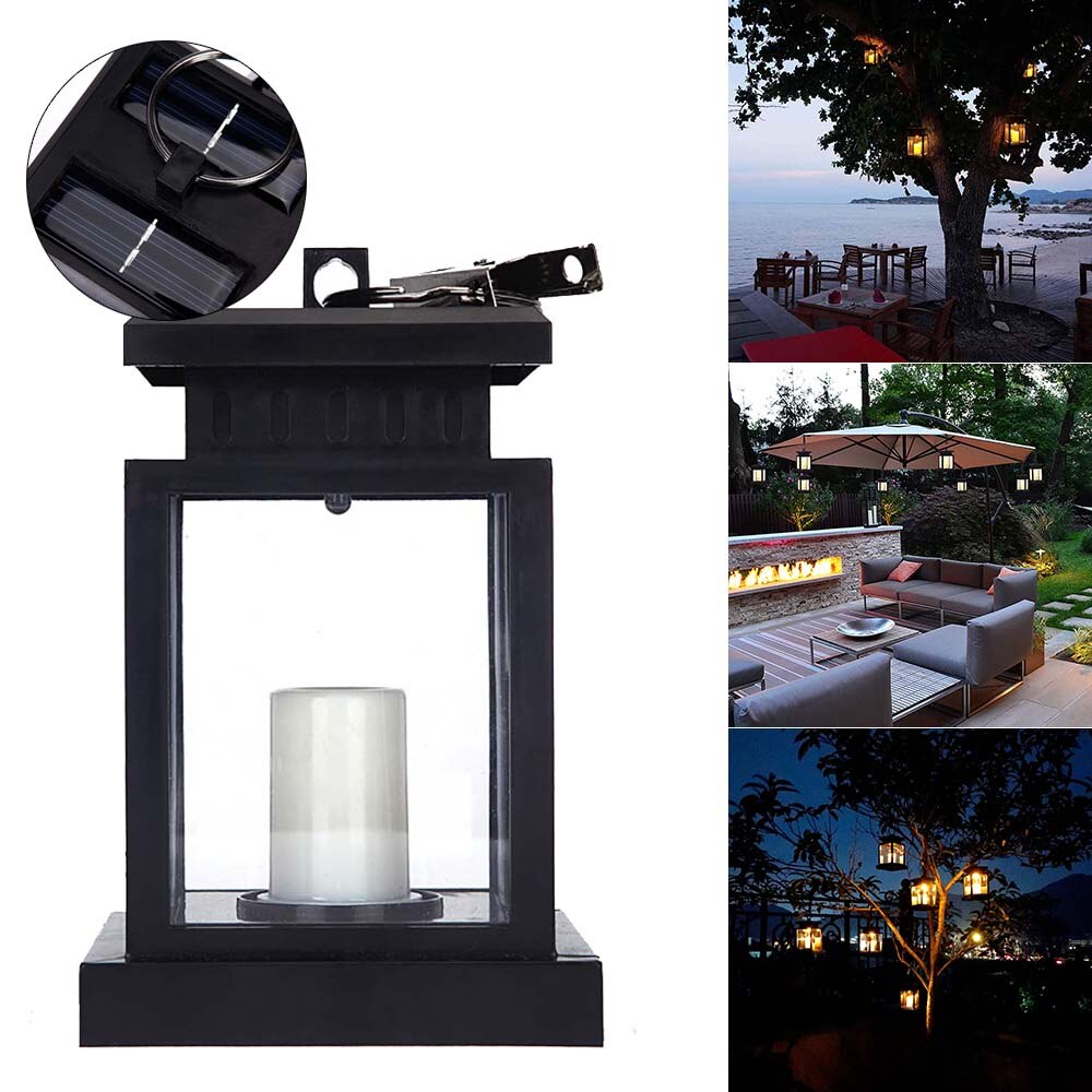Klassisk udendørs solenergi glimt led stearinlys gårdhave dekoration paraply træ lanterne hængende lampe simpelt lys