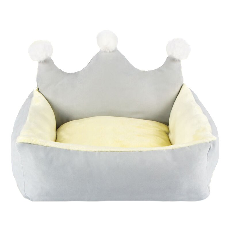 Cute Crown Pet Princess Beds for Small Dogs Winter Warm Puppy Cat Sofa Bed Shih Tzu Yorkies Kennels Removable Mascotas Supplies: Gray Crown / XS-below 1.0 kg