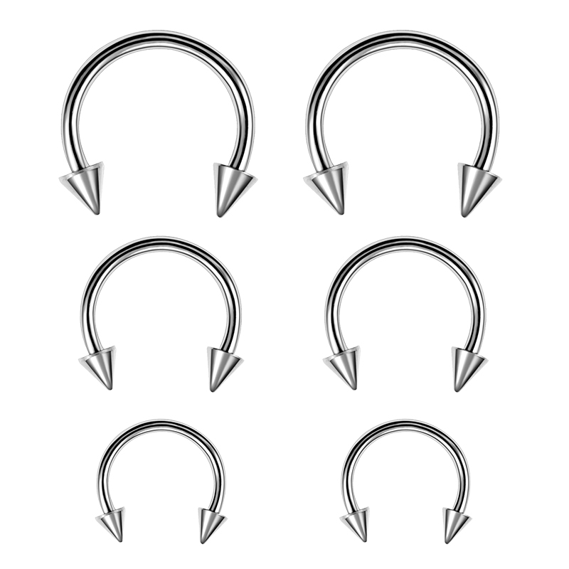 6 Stuks Septum Neus Piercing Ring Cirkelvormige Hoefijzervormige Halters Voor Oorlip Wenkbrauw Lichaam Pirercing Bal Kegel Cbb Stalen Hoepel 20G 0.8Mm: Imitation Rhodium Plated