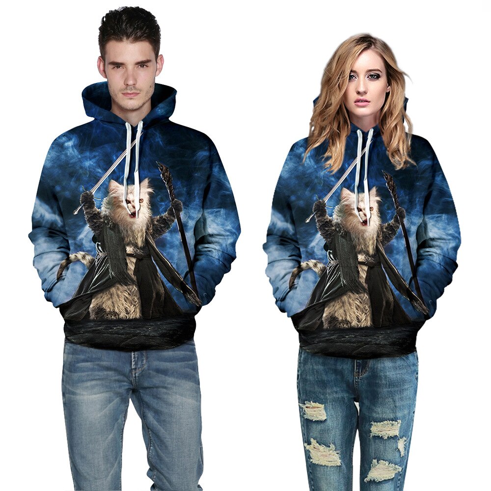 Nuovo Sport Degli Uomini Delle Donne Gatto Felpa Pullover Autunno Jersey Con Cappuccio 3D Stampato Pullover Cappotto Allentato S Alla 3XL Cappotto Blu