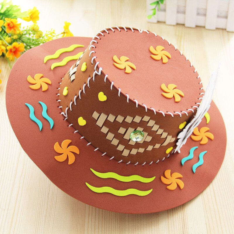 DIY EVA Foam Paper Weaving Hat Flower Star Pattern Kindergarten Art Kids Craft Toys For Children Party Decoration: Coffee