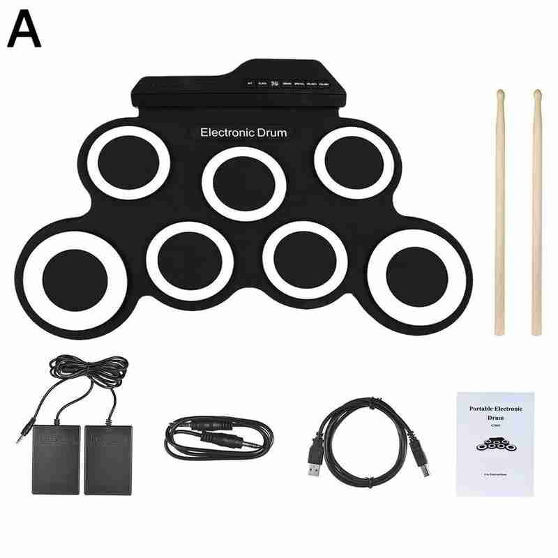 Digitale Elektronische Drum Kit, Kit Met 7 Pads Voor Elektrische Drums, Met Usb, 7 Drumsticks En Pedaal Ondersteuning: A