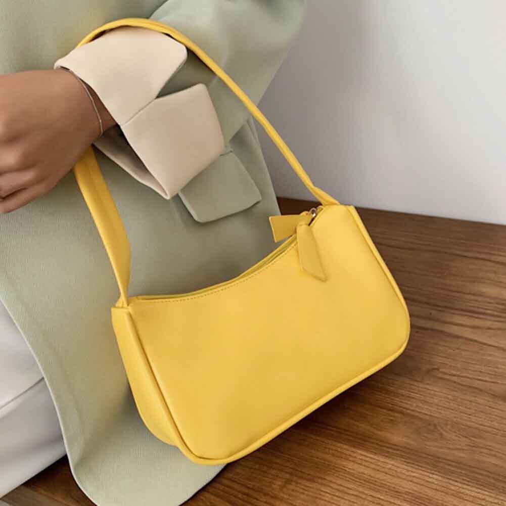 Handvat Tas Vrouwen Retro Handtas Pu Lederen Schoudertas Bakken Onderarm Vintage Top Handvat Tas Vrouwelijke Kleine Subaxillary Tassen Clutch: Yellow