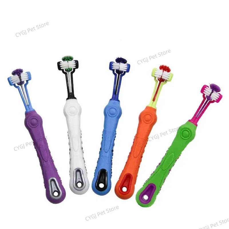 Cepillo de dientes de tres caras para mascotas, cepillo de dientes multiángulo de tres cabezales, cepillo de limpieza para perros y gatos, herramienta para el cuidado de los dientes con mal aliento Т®kıы