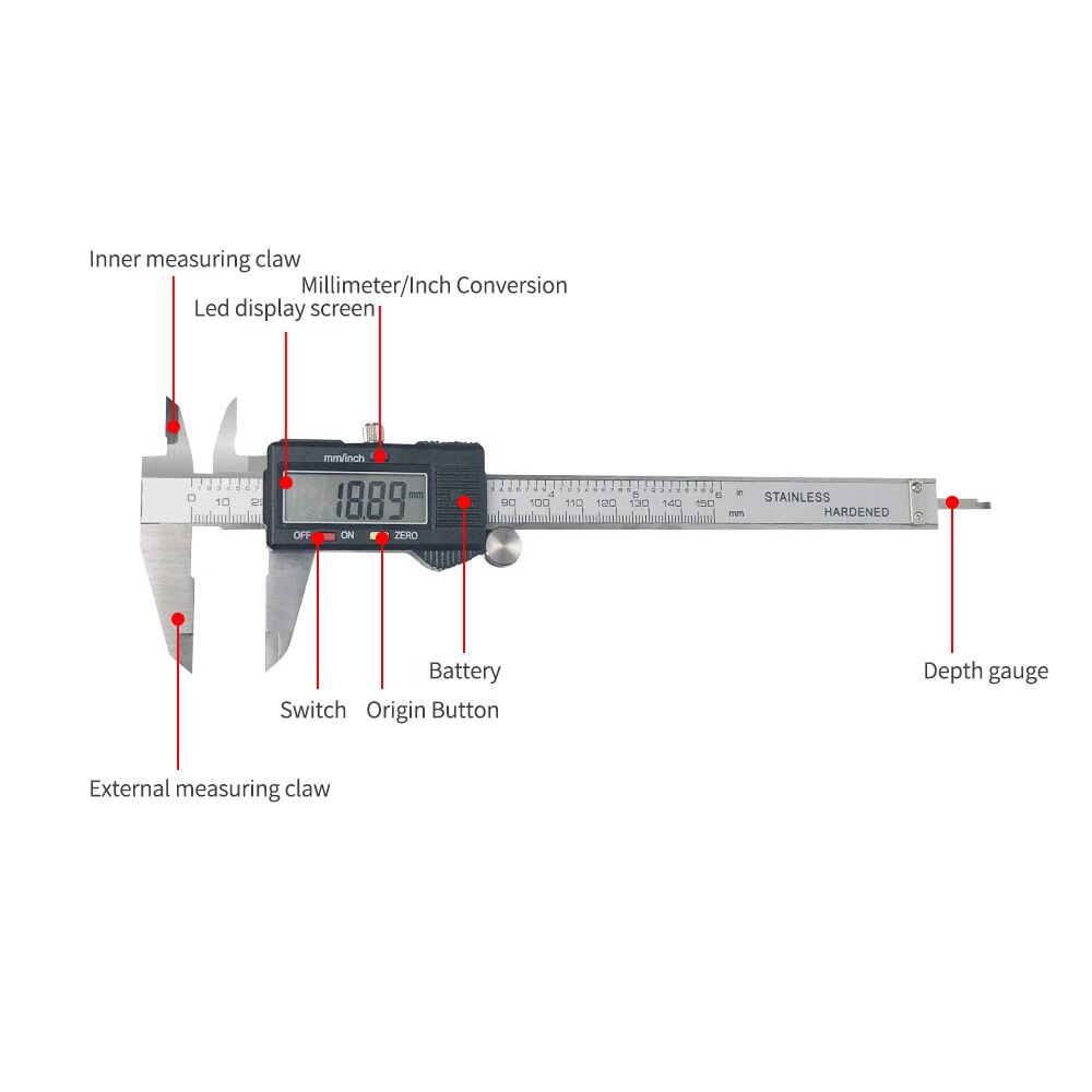 Digital Vernier Caliper 6 Inch Stainless Steel Electronic Caliper with Large Display Screen 150mm Measuring Tool Inch/Millimeter