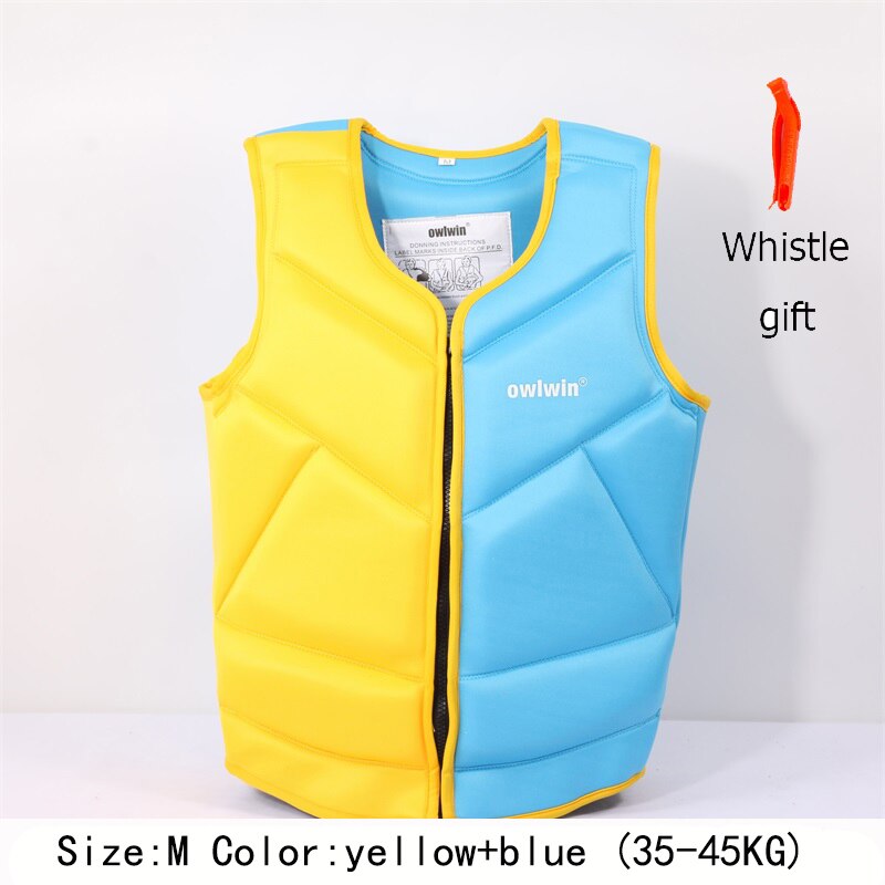 owlwin life jacket the fishing vest water jacket sports adult children life vest clothes swim skating ski rescue boats drifting: blue yellow (M )