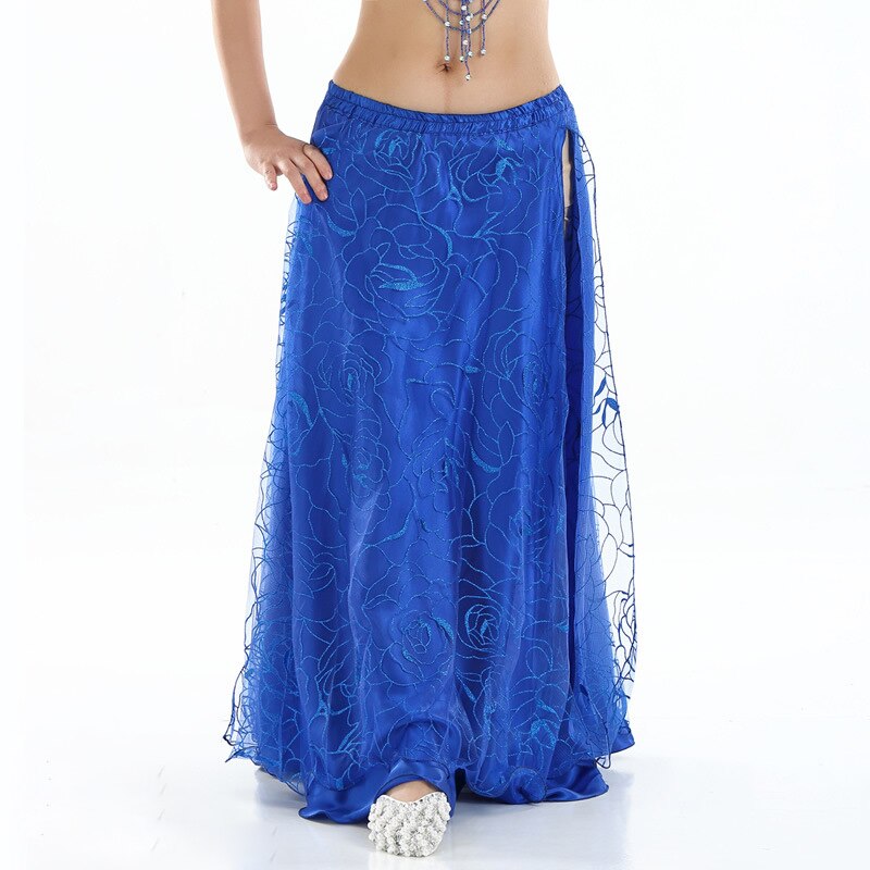 Nueva ropa de danza del vientre de las mujeres de 9 colores círculo completo Maxi falda Falda larga de pierna dividida 2 capas faldas de danza del vientre rosa