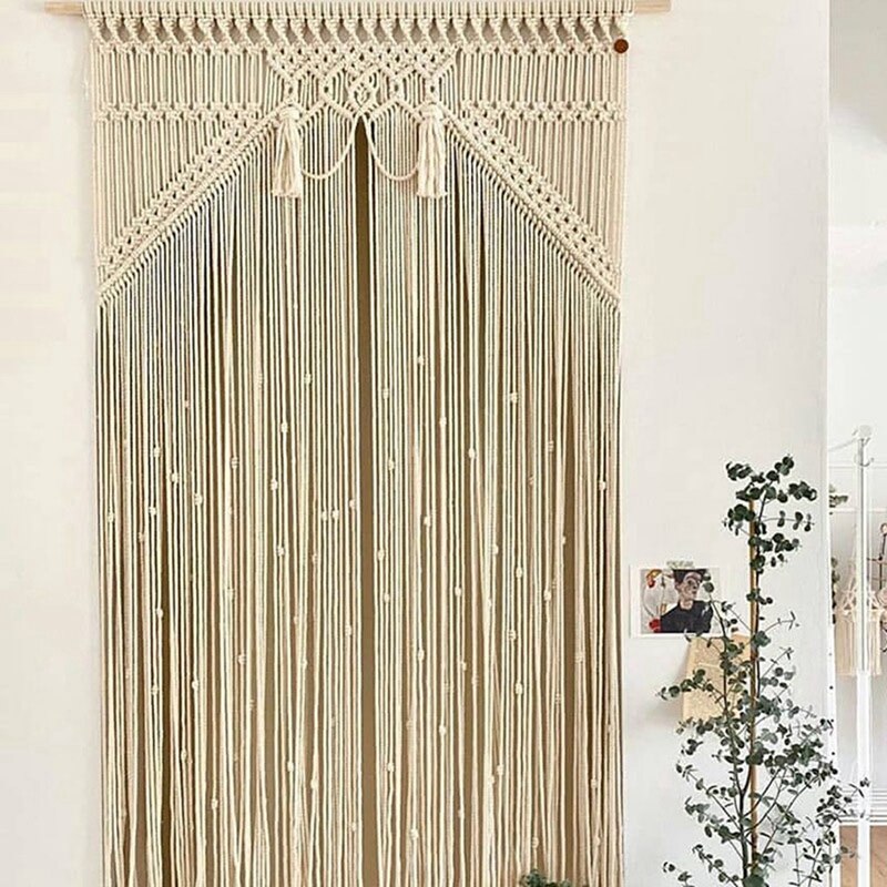 Væghængende macrame gardin boheme håndvævet gobelin perfekt dør gardin macrame til soveværelse bryllup dekoration