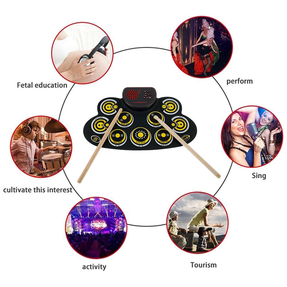 Compact Size Electronic Drum Set Portable Roll-Up Drum Digital Electronic Drum Kit Built-in Speaker for Beginners Kids