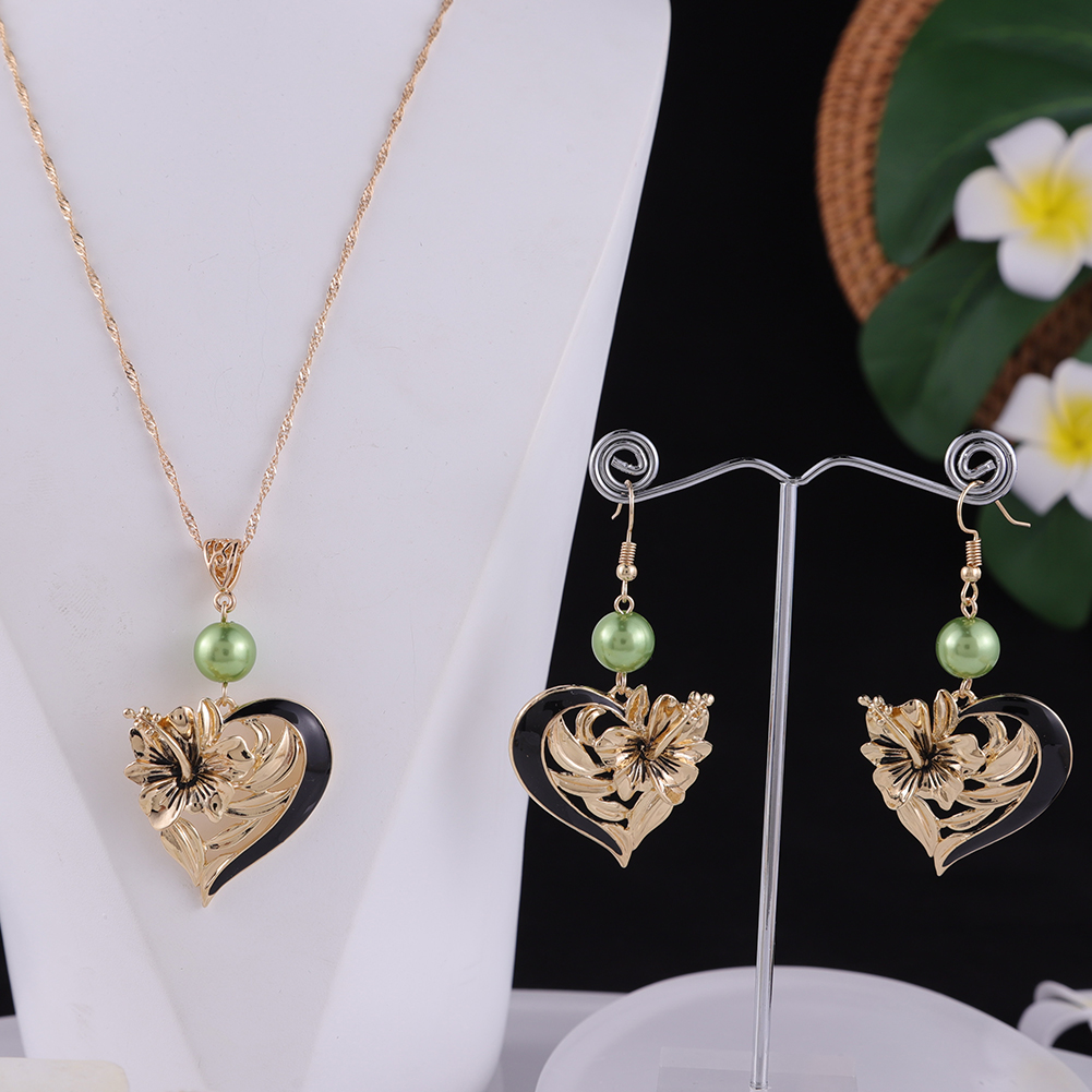 Cring Coco Herz Anhänger Halskette einstellen Hibiskus Blumen Ohrringe Halskette Trend hawaiisch Schmuck setzt für Frauen: ZH0607GOGN