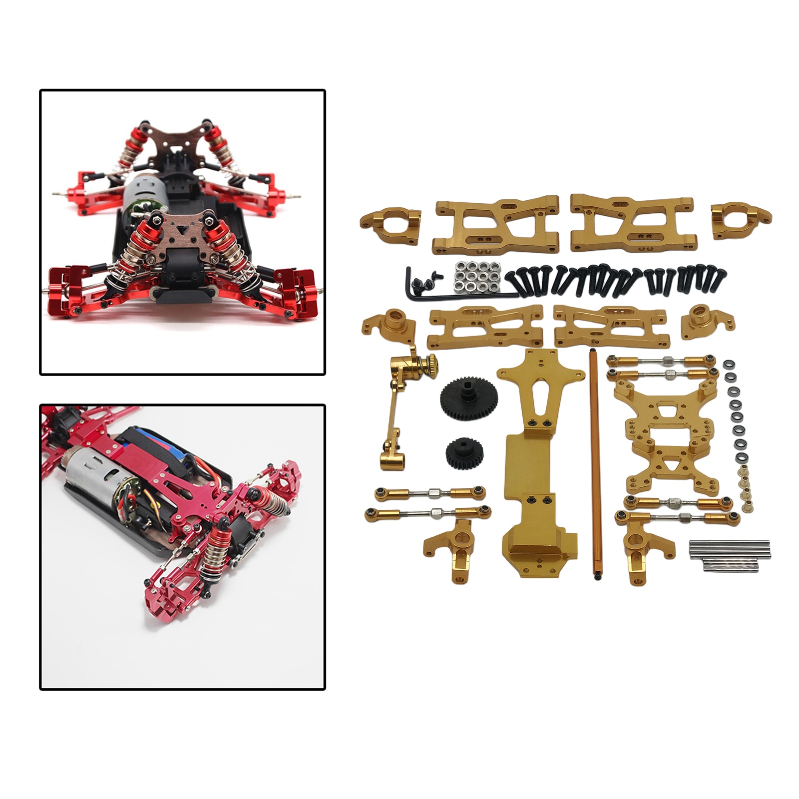 1/14 Rc Metal Voor Achter Swing Arm + C-Vormige Seat + Motor Gear + Trekstang Voor Wltoys 144001 1/14 Crawler Vrachtwagens Diy Accessoire