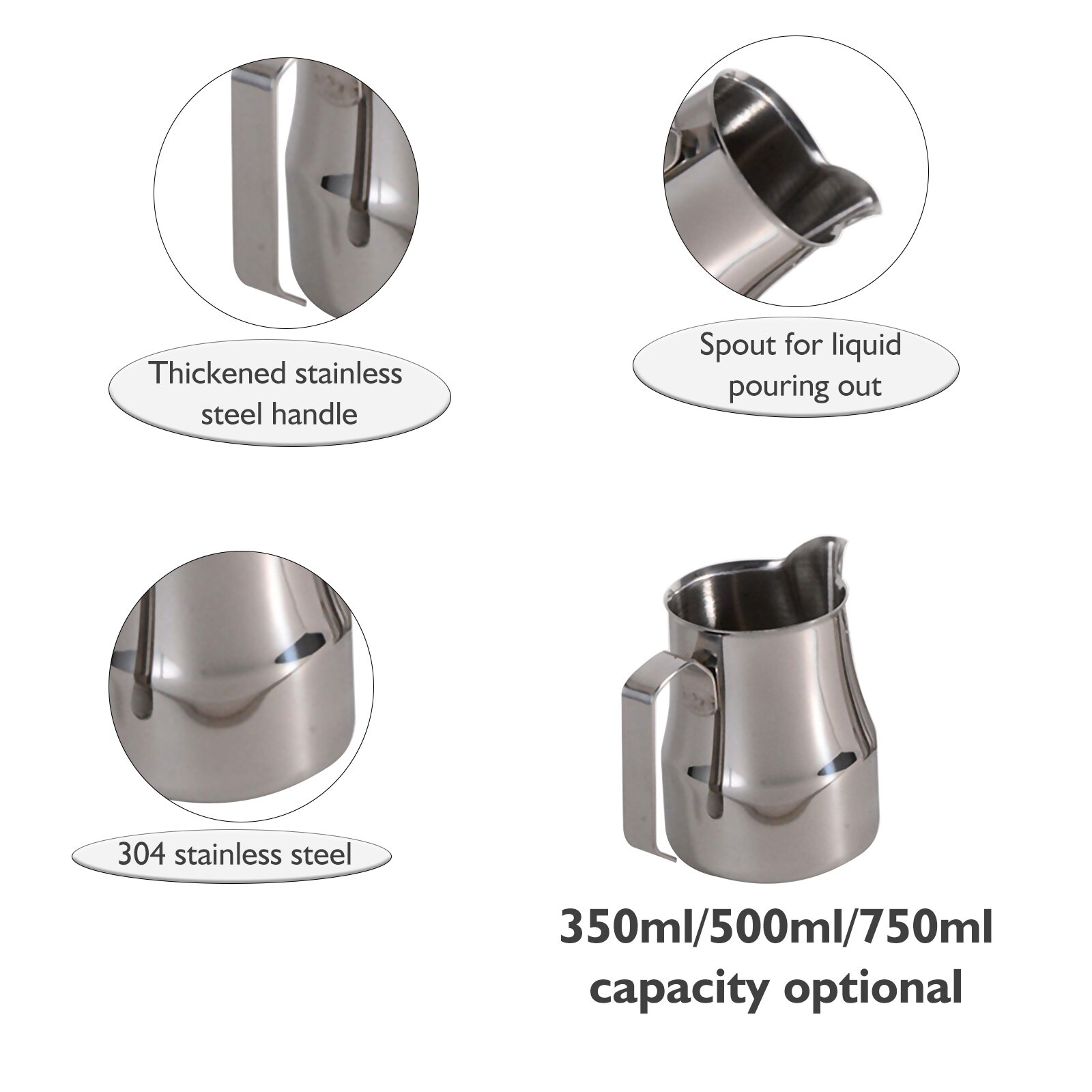 304 Stainless Steel Milk Frothing Pitcher 350ml Milk Coffee Steam Pitchers Suitable for Espresso Latte Art Frothing Milk