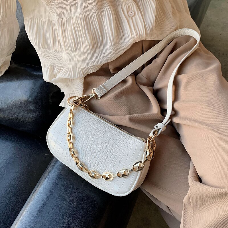 Krokodille mønster baguette tasker mini pu læder skuldertasker til kvinder kæde luksus håndtaske kvindelige rejser