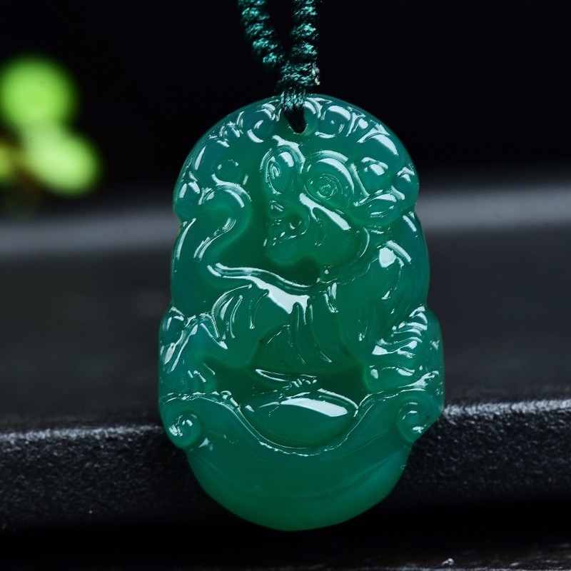 Colgante de signo del zodiaco chino de Jade de ágata verde Natural, accesorios de joyería, amuleto de la suerte tallado a mano,