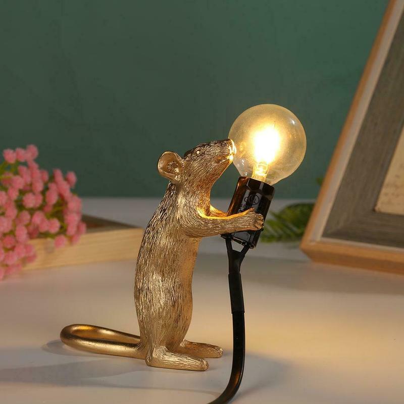 Dreamburgh Nordic Resin Rat Mouse Lamp LED Table Lamp Modern Small Mini Golden Mouse Cute LED Desk Lamp Home Decor Desk Lights