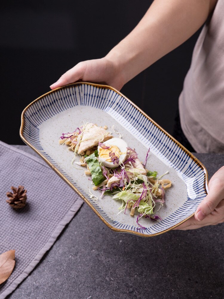 Ceramic dishes, household rectangular Western dishes Large steamed fish plate grilled fish plate microwave oven