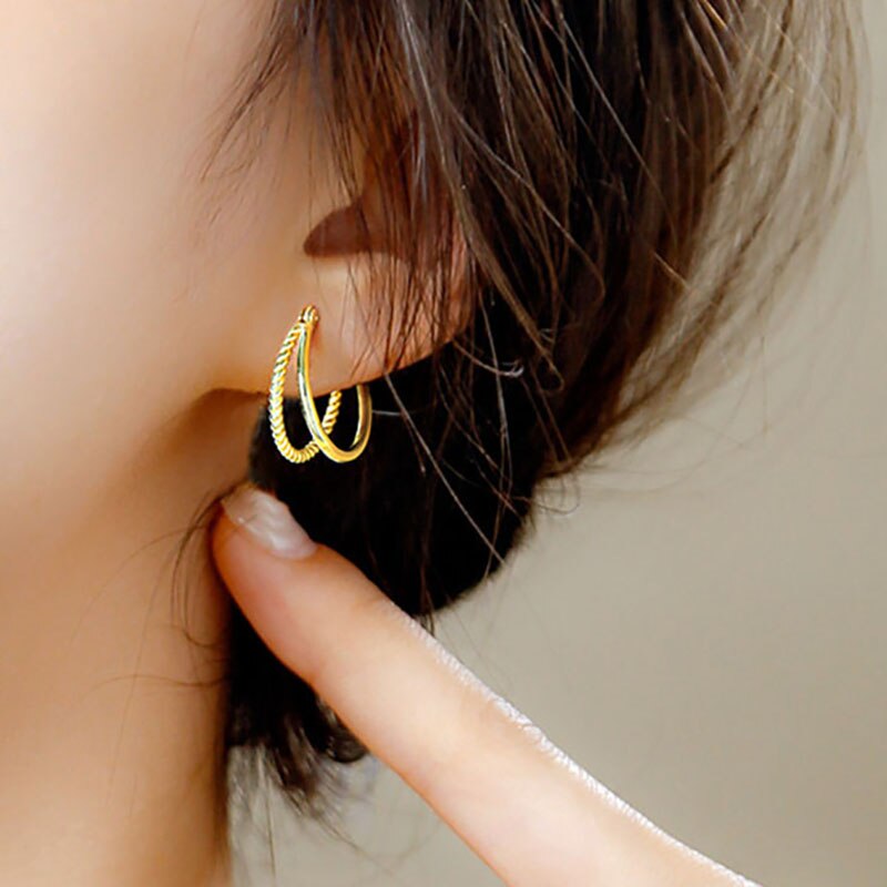 Pangjery allergievorbeugende 925- stempel-doppellagen-ohrringe für damen, glatt gedreht, partyschmuck