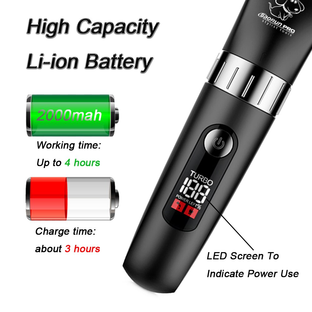 Baorun-cortadora de pelo para perros, máquina de afeitar eléctrica, resistente al agua, con pantalla LED, para animales, 110-240V