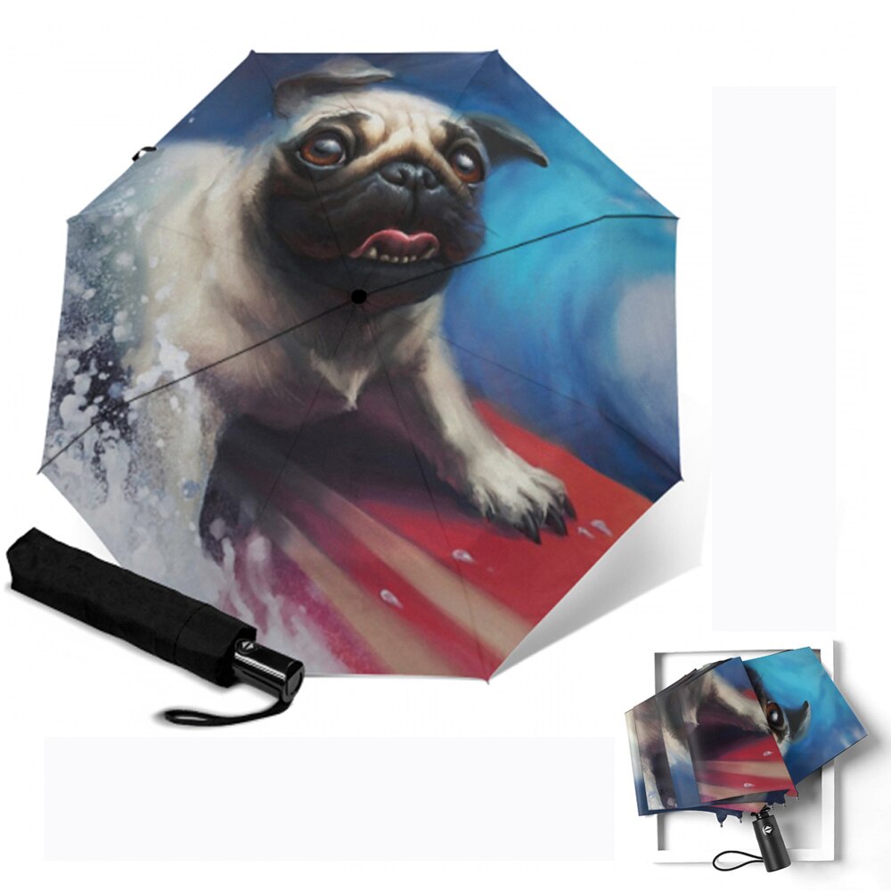 Sød fransk bulldog paraply anti-uv beskyttelse paraply trykt 3 foldende solrige regnfulde paraplyer til kvinder bærbar parasol