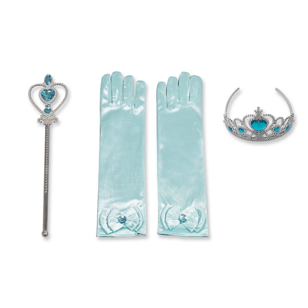 Barn cosplay karneval prinsessa tjejer barn klädsel tillbehör kronfläta trollspö peruk blå handskar 4 st set magic stick