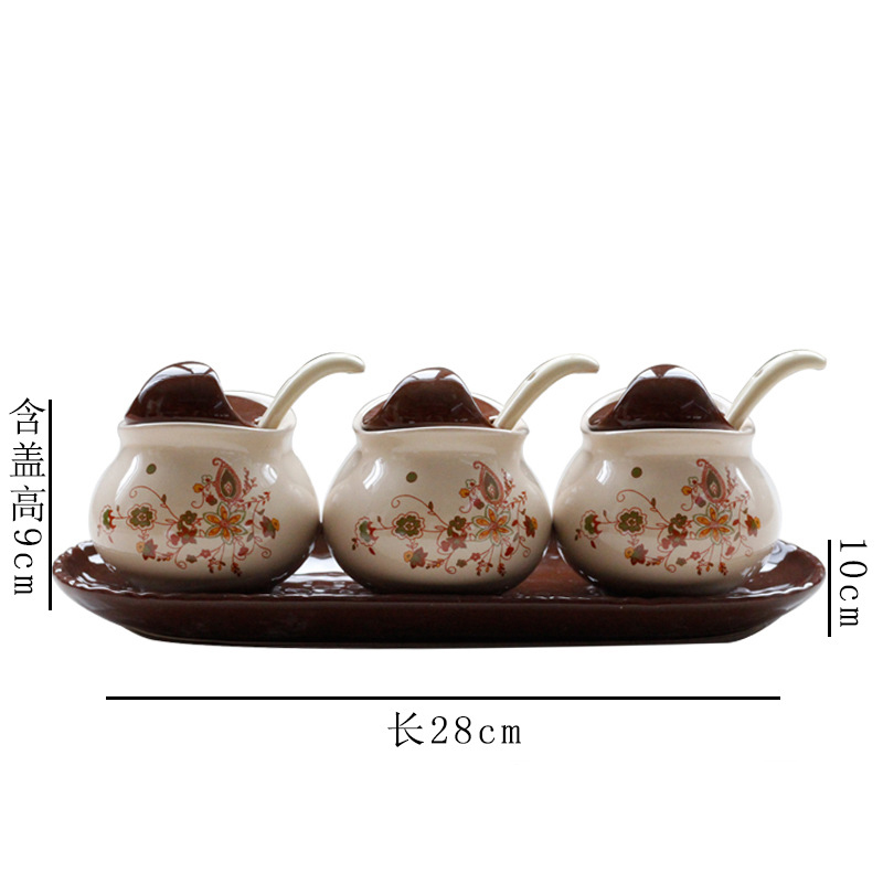 Keuken benodigdheden keramische kruiden pot set saus azijn kruiden doos lade pot zout shaker combinatie laden: A011