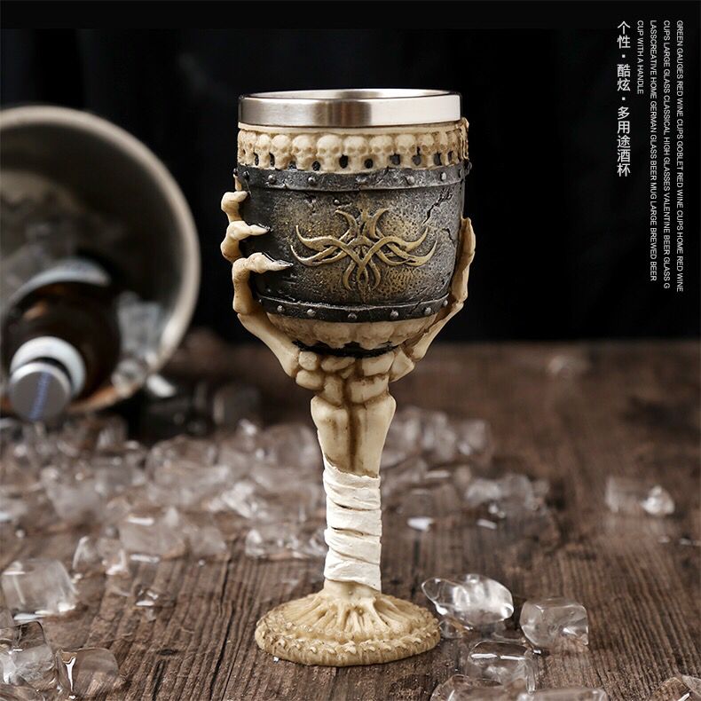 Personality wolf head wine glass stainless steel liner goblet resin home hotel 3D solid champagne metal wine cup