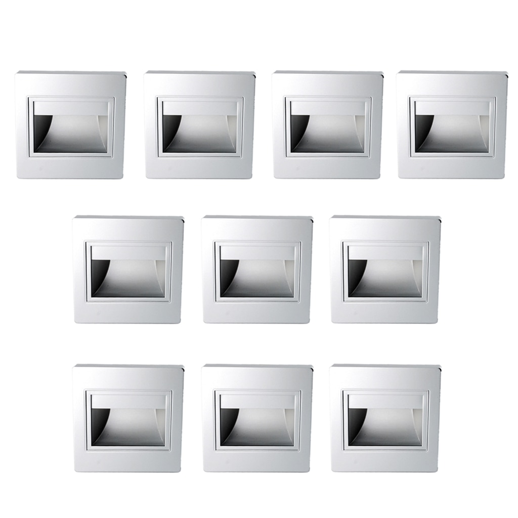 10pcs 1.5W Wall Plinth Recessed Stair Lamp Aisle Porch Footlight Warm White Light - Sliver Case