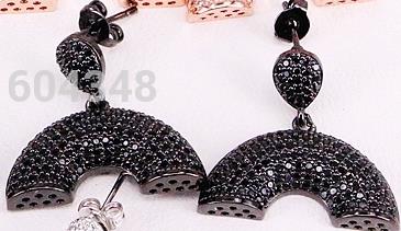 5 Pairs ZYZ325-9986 CZ Micro Pave Flower with Cap for Earring Making, Earring Cap, Findings: Black with black cz