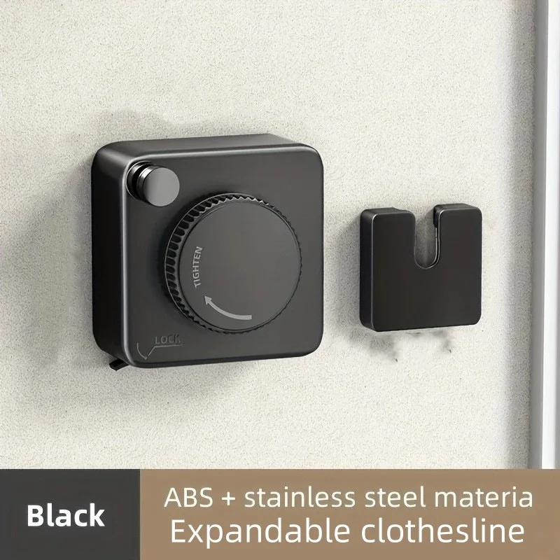 Stainless Steel Heavy-Duty Retractable Indoor Clothesline, Outdoor Clothesline Retractable Heavy-Duty Clothes Rod Wall-Mounted: black