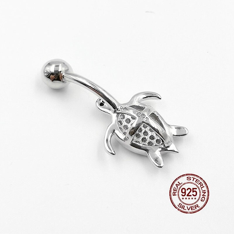HelloLook – Piercing de nombril tortue en argent Sterling 925, anneau de nombril pour fille, ongle, ventre, bijoux pour le corps