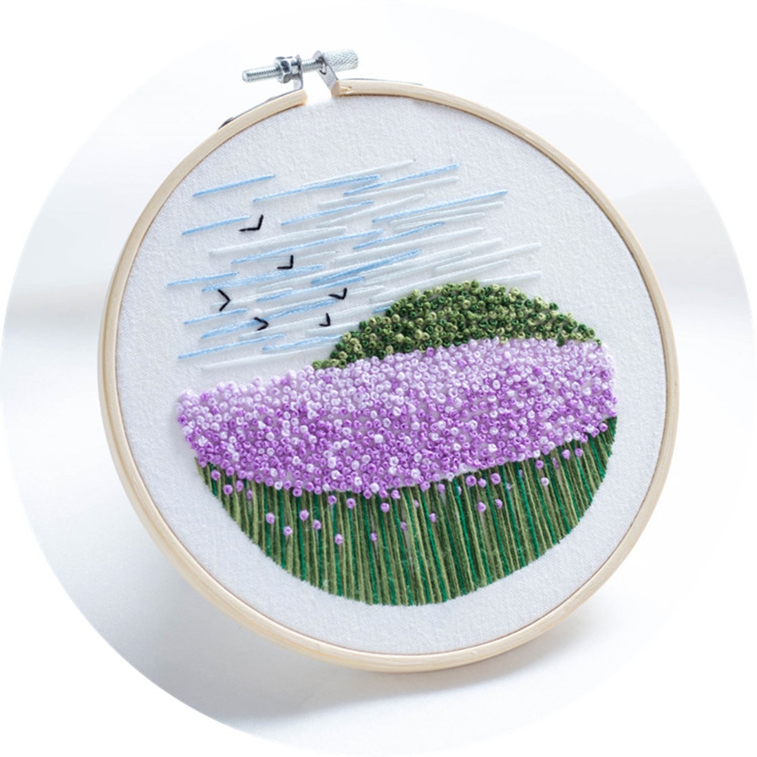 15 x 15cm DIY Cross Stitch Embroidery Starter Kit with Bamboo Embroidery Hoop - Carnation: Lavender